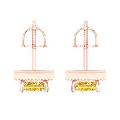 2.24 ctw Yellow Zirconia Studs Earrings | 5.5mm Princess Cut White Gold Screw back | April Birthstone