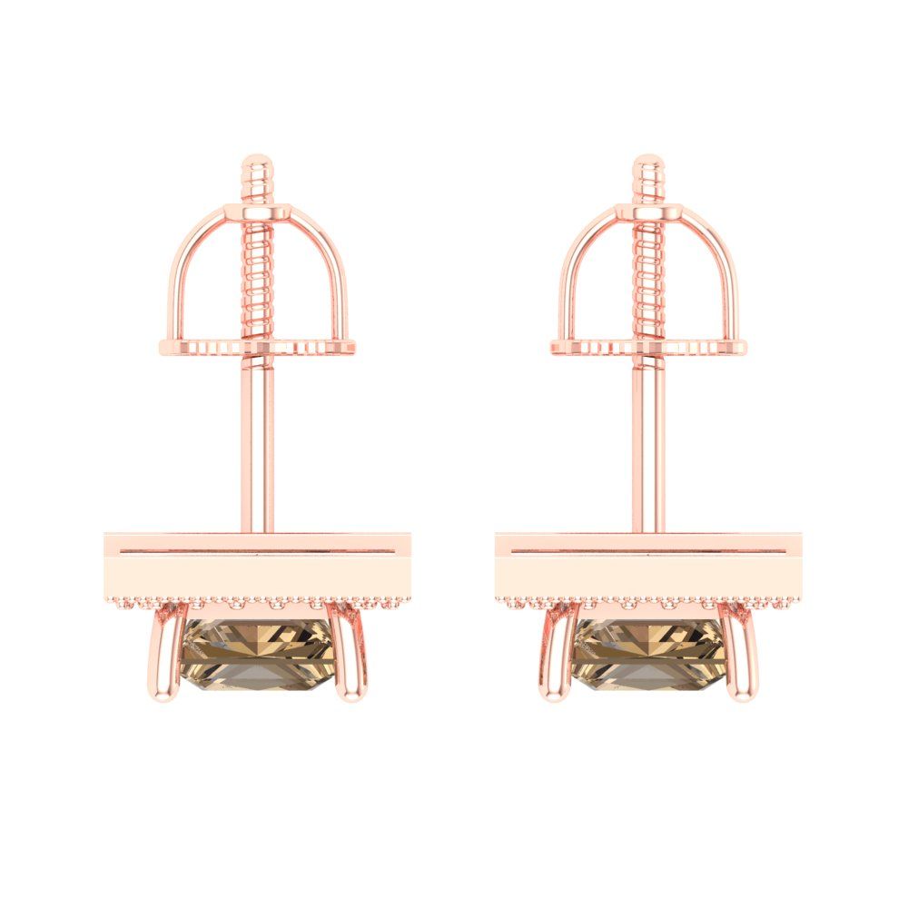 2.24 ctw Champagne Studs Earrings | 5.5mm Princess Cut White Gold Screw back | April Birthstone