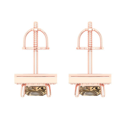 2.24 ctw Champagne Studs Earrings | 5.5mm Princess Cut White Gold Screw back | April Birthstone