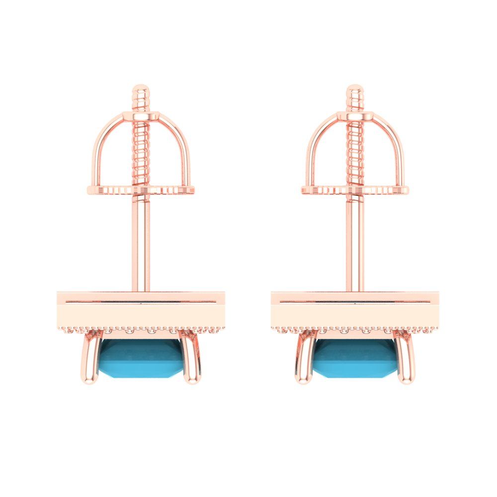 2.24 ctw Turquoise Studs Earrings | 5.5mm Princess Cut White Gold Screw back | December Birthstone