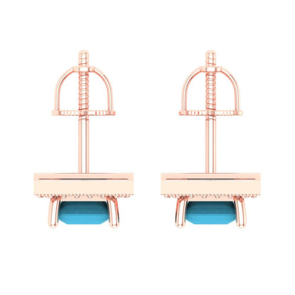 2.24 ctw Turquoise Studs Earrings | 5.5mm Princess Cut White Gold Screw back | December Birthstone
