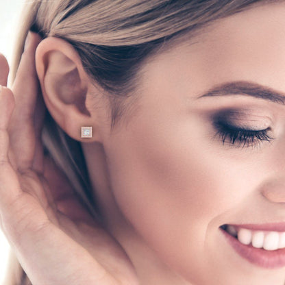 2.24 ctw White Sapphire Studs Earrings | 5.5mm Princess Cut White Gold Screw back | April Birthstone
