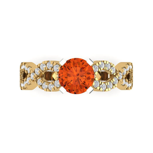 1.42 cttw Zirconia Simulated Red Diamond Solitaire with Zirconia Simulated Diamond Accents Engagement Ring - Solid Yellow/White Gold (VVS1, Round Cut,6.5mm)