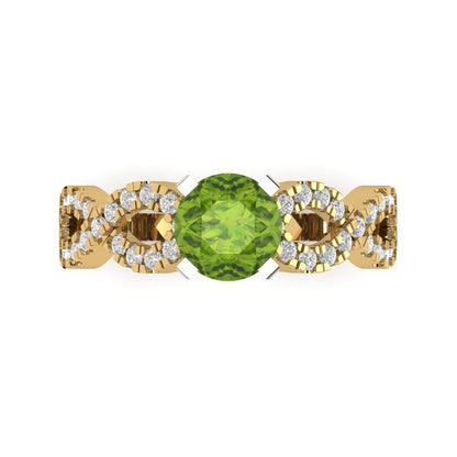 1.42 cttw Natural Peridot Solitaire with Zirconia Simulated Diamond Accents Engagement Ring - Solid Yellow/White Gold (VVS1, Round Cut,6.5mm)
