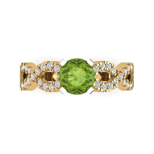 1.42 cttw Natural Peridot Solitaire with Zirconia Simulated Diamond Accents Engagement Ring - Solid Yellow/White Gold (VVS1, Round Cut,6.5mm)