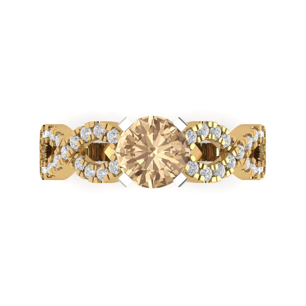 1.42 cttw Yellow Moissanite Solitaire with Zirconia Simulated Diamond Accents Engagement Ring - Solid Yellow/White Gold (VVS1, Round Cut,6.5mm)