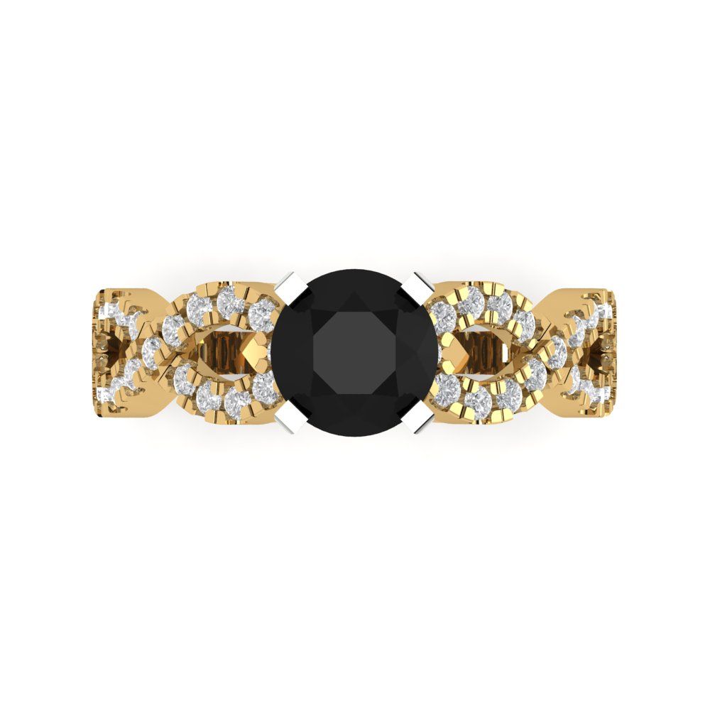 1.42 cttw Natural Onyx Solitaire with Zirconia Simulated Diamond Accents Engagement Ring - Solid Yellow/White Gold (VVS1, Round Cut,6.5mm)