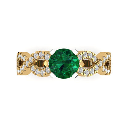 1.42 cttw Simulated Emerald Solitaire with Zirconia Simulated Diamond Accents Engagement Ring - Solid Yellow/White Gold (VVS1, Round Cut,6.5mm)