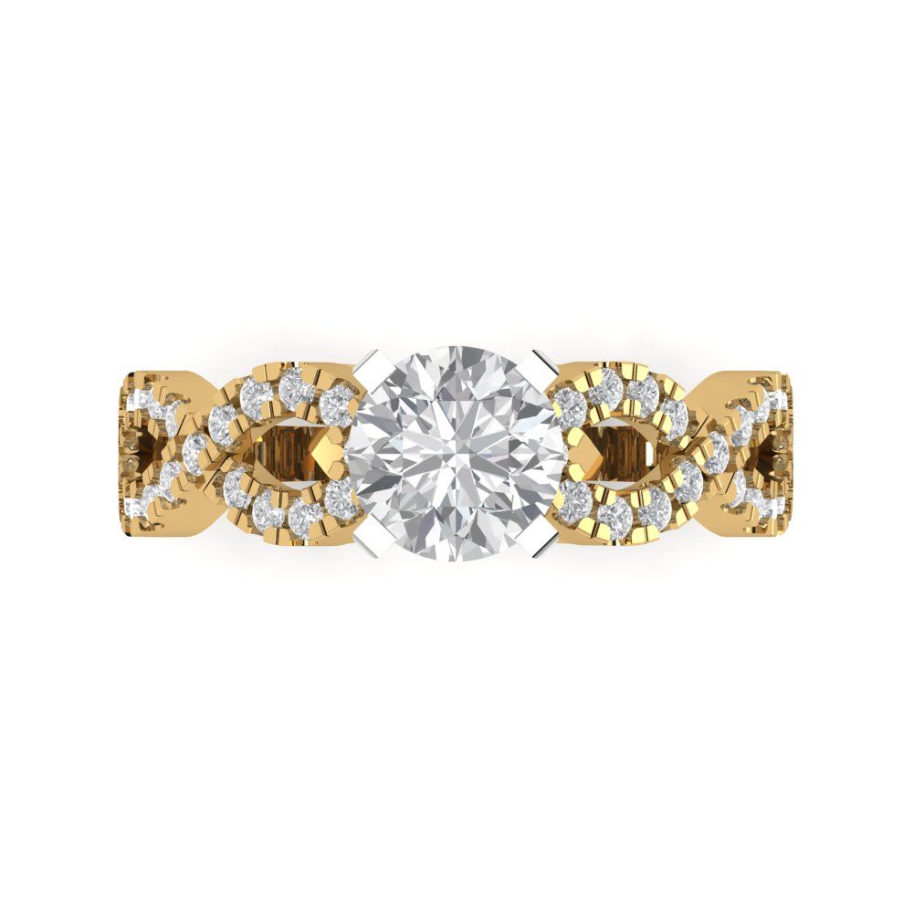 1.42 cttw White Sapphire Solitaire with Zirconia Simulated Diamond Accents Engagement Ring - Solid Yellow/White Gold (VVS1, Round Cut,6.5mm)