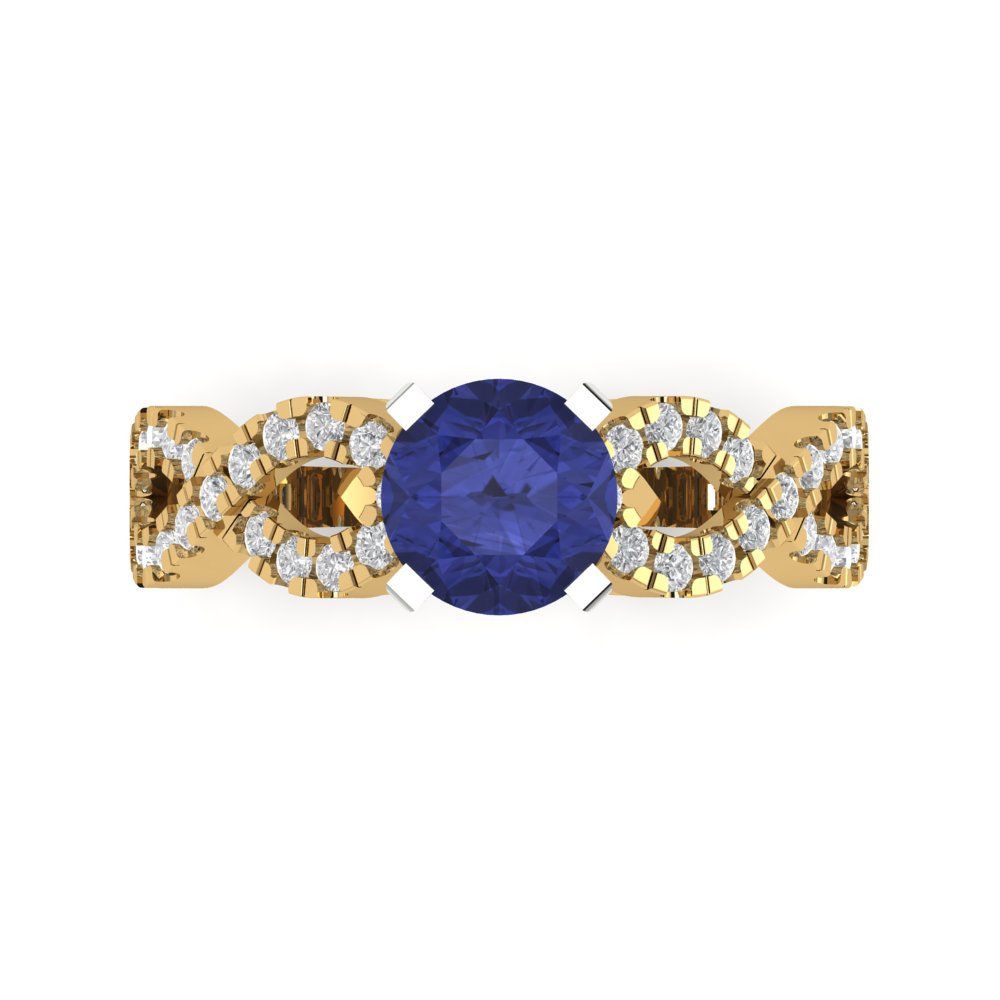 1.42 cttw Simulated Tanzanite Solitaire with Zirconia Simulated Diamond Accents Engagement Ring - Solid Yellow/White Gold (VVS1, Round Cut,6.5mm)