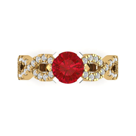 1.42 cttw Simulated Pink Tourmaline Solitaire with Zirconia Simulated Diamond Accents Engagement Ring - Solid Yellow/White Gold (VVS1, Round Cut,6.5mm)