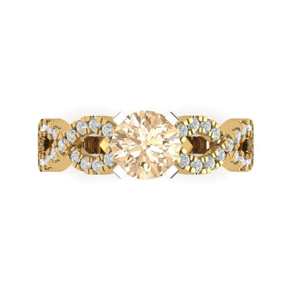 1.42 cttw Natural Morganite Solitaire with Zirconia Simulated Diamond Accents Engagement Ring - Solid Yellow/White Gold (VVS1, Round Cut,6.5mm)