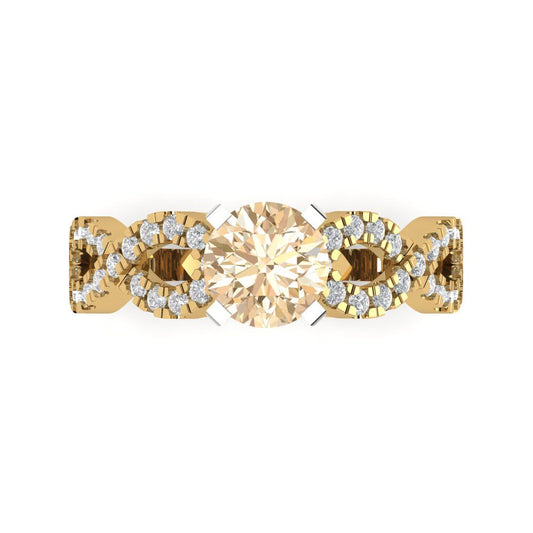 1.42 cttw Natural Morganite Solitaire with Zirconia Simulated Diamond Accents Engagement Ring - Solid Yellow/White Gold (VVS1, Round Cut,6.5mm)