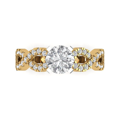 1.42 cttw Zirconia Simulated Diamond Solitaire with Zirconia Simulated Diamond Accents Engagement Ring - Solid Yellow/White Gold (VVS1, Round Cut,6.5mm)