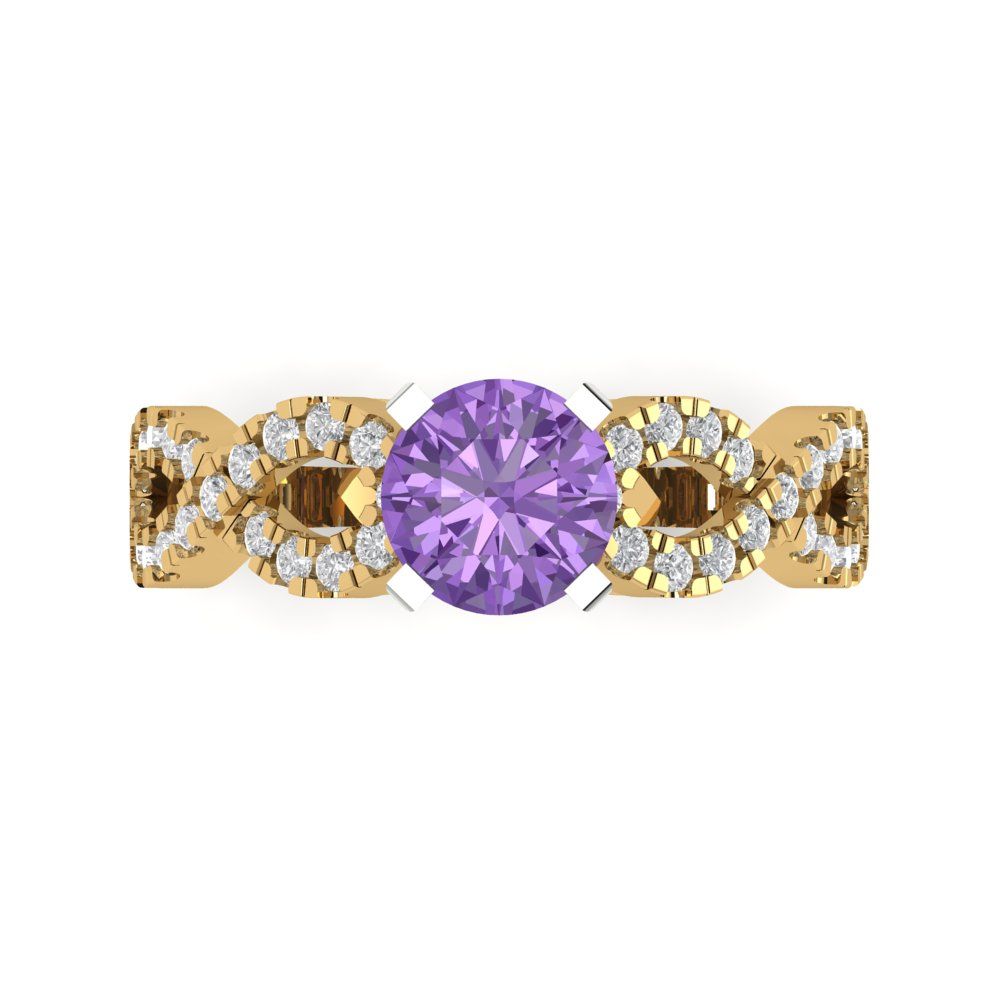 1.42 cttw Simulated Alexandrite Solitaire with Zirconia Simulated Diamond Accents Engagement Ring - Solid Yellow/White Gold (VVS1, Round Cut,6.5mm)