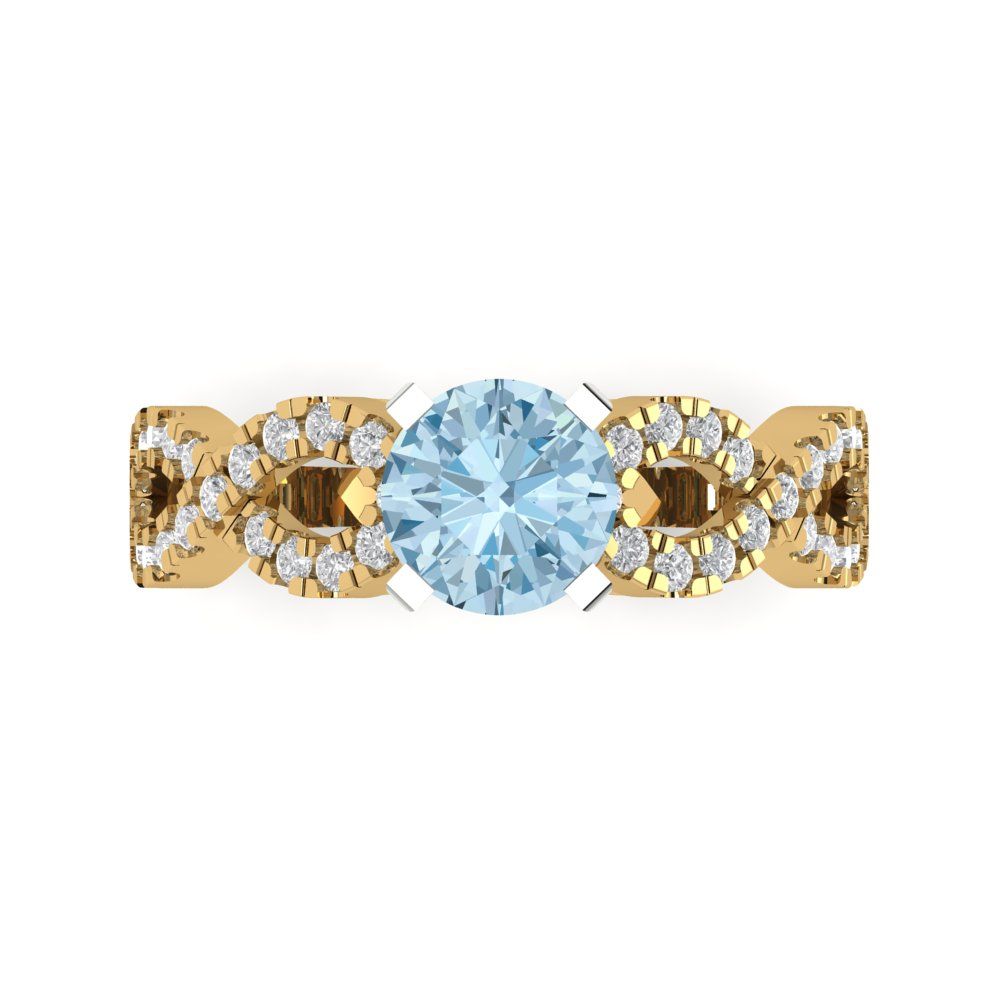 1.42 cttw Natural Aquamarine Solitaire with Zirconia Simulated Diamond Accents Engagement Ring - Solid Yellow/White Gold (VVS1, Round Cut,6.5mm)