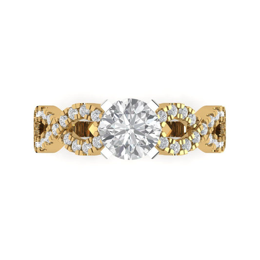 1.42 cttw Moissanite Solitaire with Zirconia Simulated Diamond Accents Engagement Ring - Solid Yellow/White Gold (VVS1, Round Cut,6.5mm)