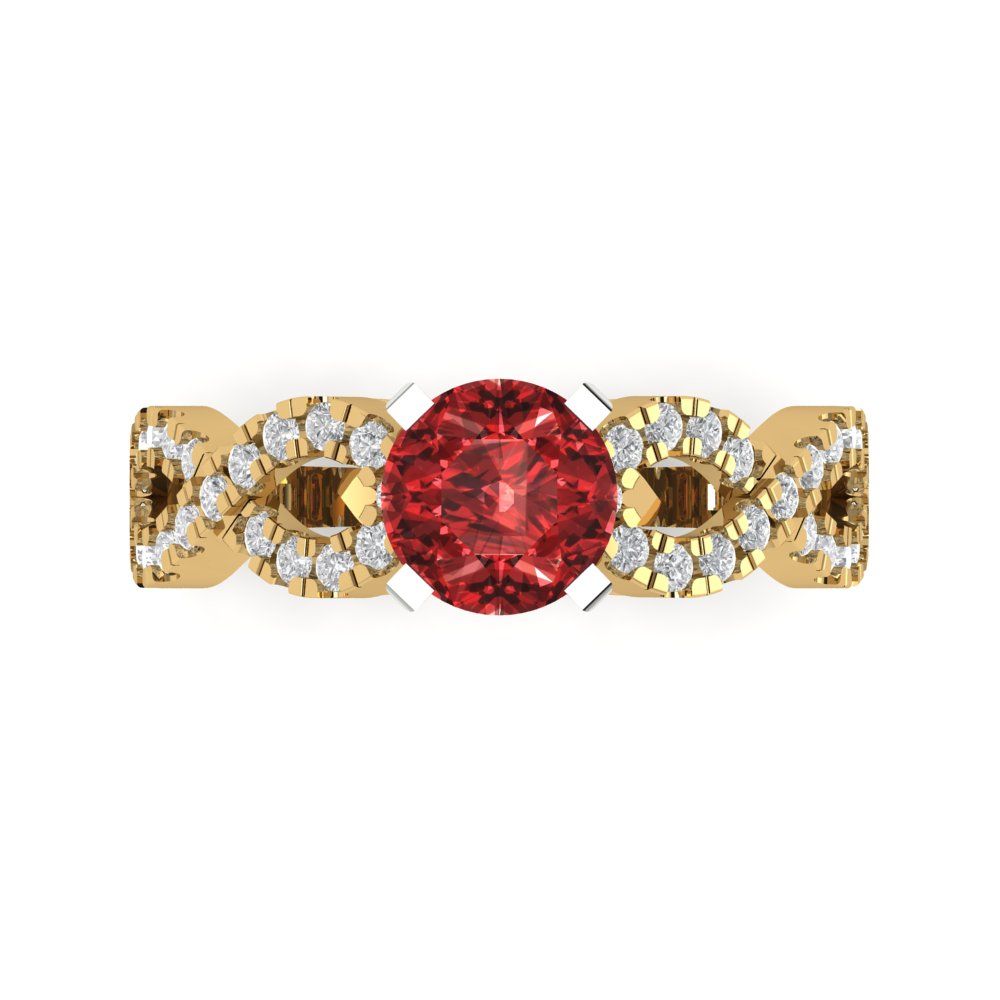 1.42 cttw Natural Garnet Solitaire with Zirconia Simulated Diamond Accents Engagement Ring - Solid Yellow/White Gold (VVS1, Round Cut,6.5mm)