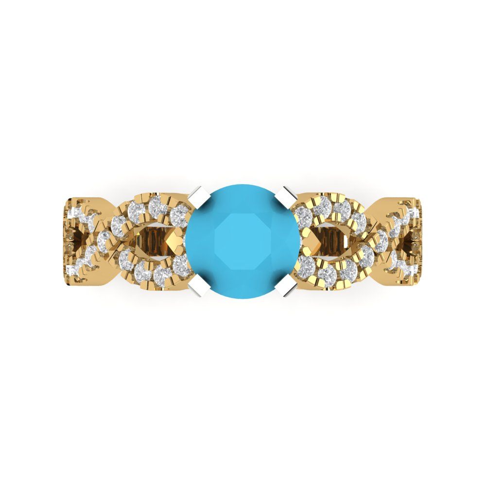 1.42 cttw Simulated Turquoise Solitaire with Zirconia Simulated Diamond Accents Engagement Ring - Solid Yellow/White Gold (VVS1, Round Cut,6.5mm)