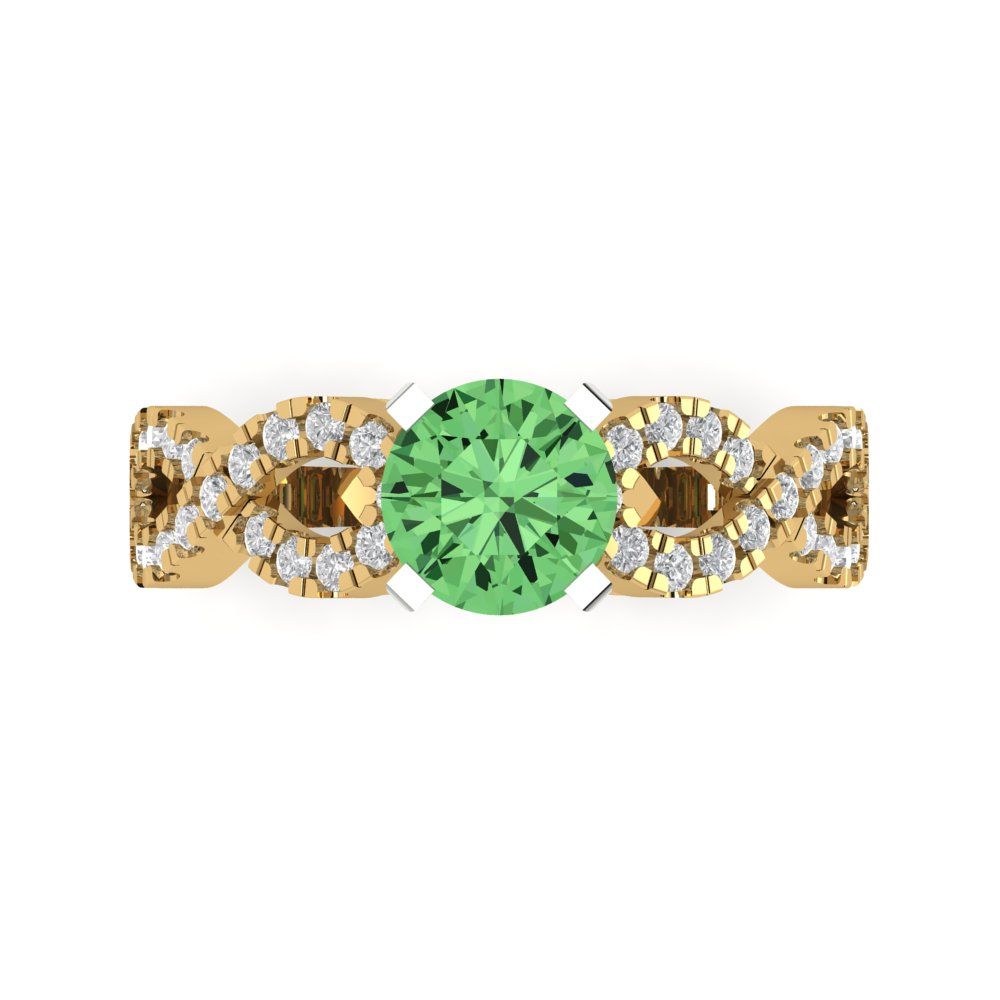 1.42 cttw Zirconia Simulated Green Diamond Solitaire with Zirconia Simulated Diamond Accents Engagement Ring - Solid Gold (VVS1, Round Cut,6.5mm)