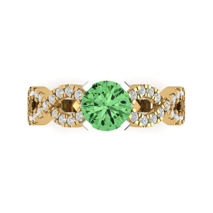 1.42 cttw Zirconia Simulated Green Diamond Solitaire with Zirconia Simulated Diamond Accents Engagement Ring - Solid Gold (VVS1, Round Cut,6.5mm)