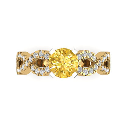 1.42 cttw Zirconia Simulated Yellow Diamond Solitaire with Zirconia Simulated Diamond Accents Engagement Ring - Solid Yellow/White Gold (VVS1, Round Cut,6.5mm)