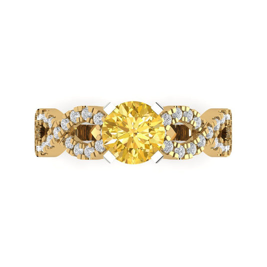 1.42 cttw Zirconia Simulated Yellow Diamond Solitaire with Zirconia Simulated Diamond Accents Engagement Ring - Solid Yellow/White Gold (VVS1, Round Cut,6.5mm)