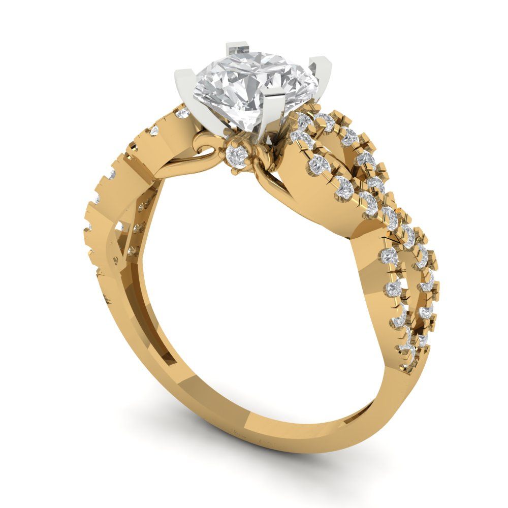 1.42 cttw Zirconia Simulated Diamond Solitaire with Zirconia Simulated Diamond Accents Engagement Ring - Solid Yellow/White Gold (VVS1, Round Cut,6.5mm)