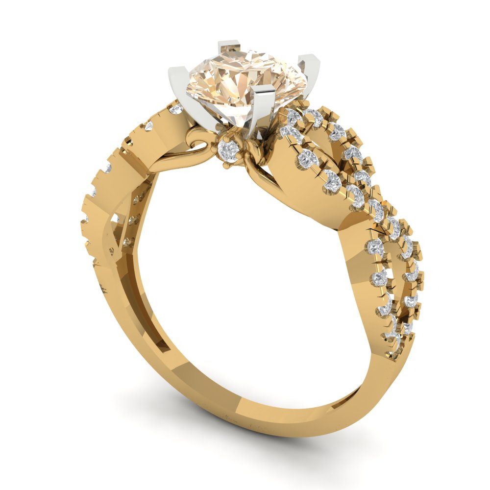 1.42 cttw Natural Morganite Solitaire with Zirconia Simulated Diamond Accents Engagement Ring - Solid Yellow/White Gold (VVS1, Round Cut,6.5mm)