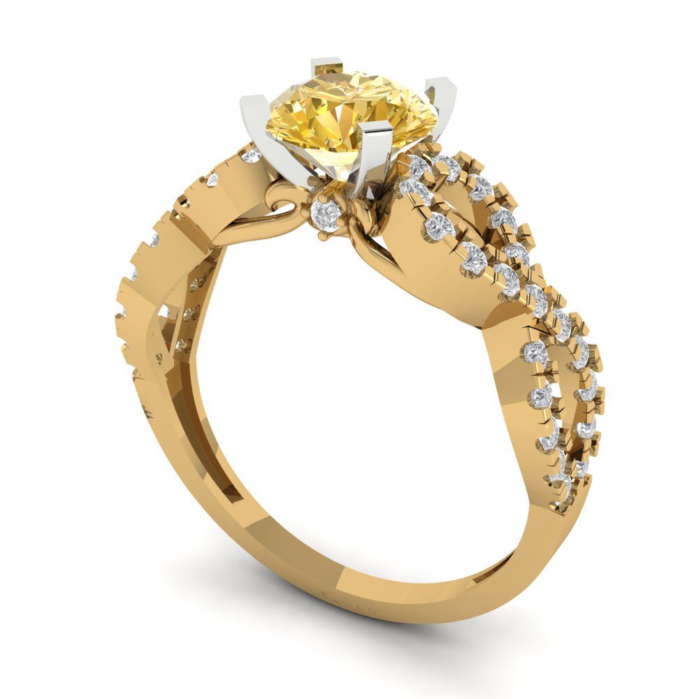 1.42 cttw Yellow Moissanite Solitaire with Zirconia Simulated Diamond Accents Engagement Ring - Solid Yellow/White Gold (VVS1, Round Cut,6.5mm)