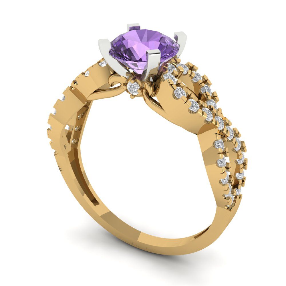 1.42 cttw Simulated Alexandrite Solitaire with Zirconia Simulated Diamond Accents Engagement Ring - Solid Yellow/White Gold (VVS1, Round Cut,6.5mm)