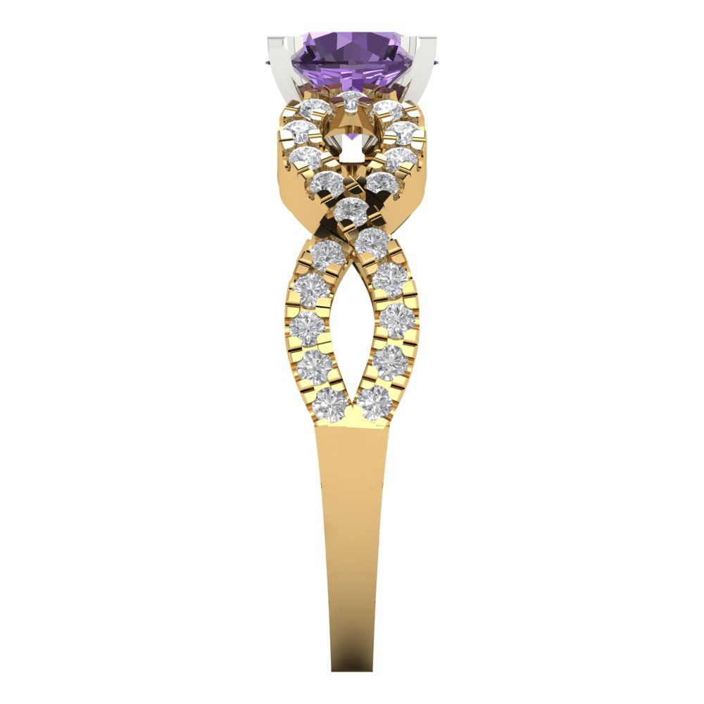 1.42 cttw Simulated Alexandrite Solitaire with Zirconia Simulated Diamond Accents Engagement Ring - Solid Yellow/White Gold (VVS1, Round Cut,6.5mm)