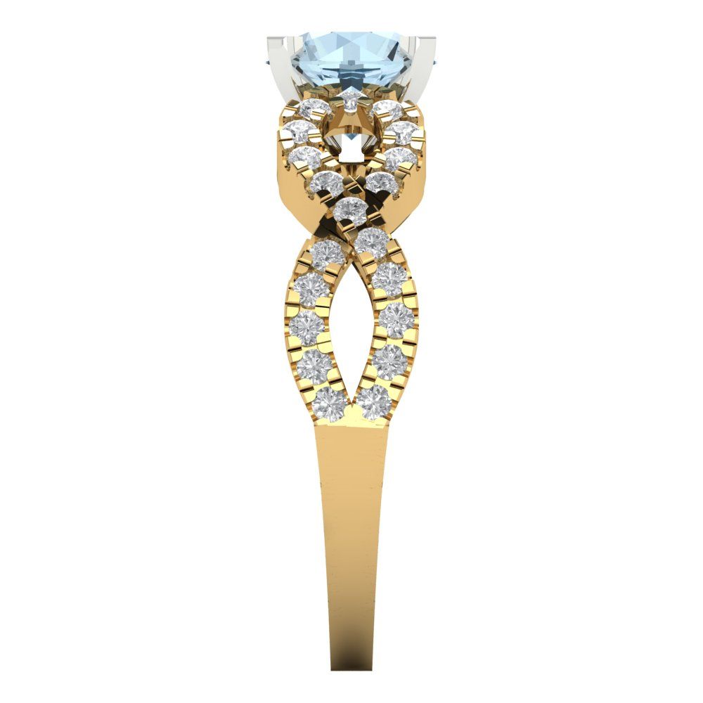 1.42 cttw Natural Aquamarine Solitaire with Zirconia Simulated Diamond Accents Engagement Ring - Solid Yellow/White Gold (VVS1, Round Cut,6.5mm)