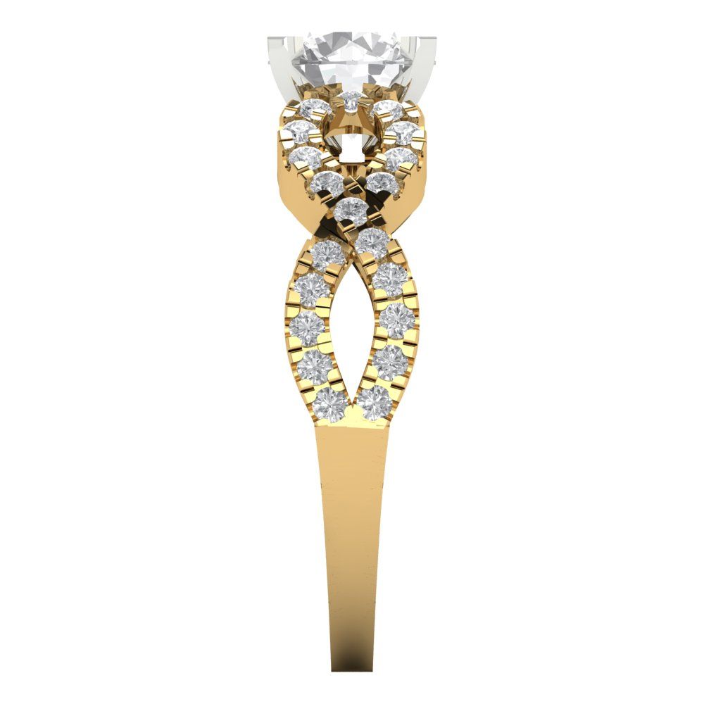1.42 cttw Zirconia Simulated Diamond Solitaire with Zirconia Simulated Diamond Accents Engagement Ring - Solid Yellow/White Gold (VVS1, Round Cut,6.5mm)