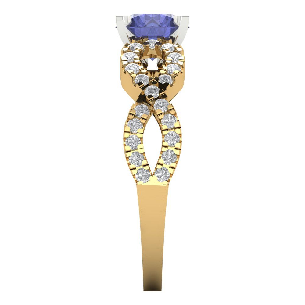 1.42 cttw Simulated Tanzanite Solitaire with Zirconia Simulated Diamond Accents Engagement Ring - Solid Yellow/White Gold (VVS1, Round Cut,6.5mm)