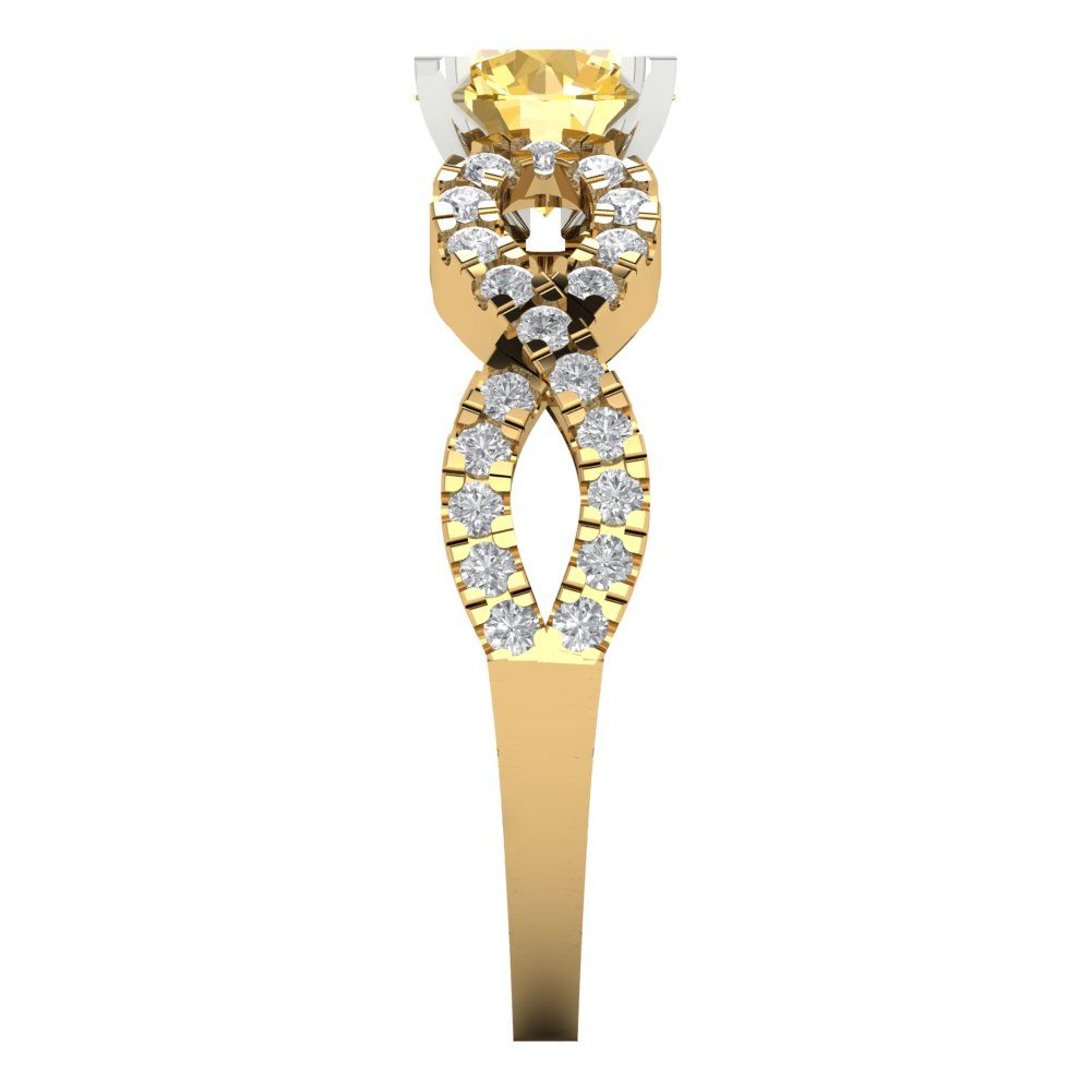 1.42 cttw Zirconia Simulated Yellow Diamond Solitaire with Zirconia Simulated Diamond Accents Engagement Ring - Solid Yellow/White Gold (VVS1, Round Cut,6.5mm)