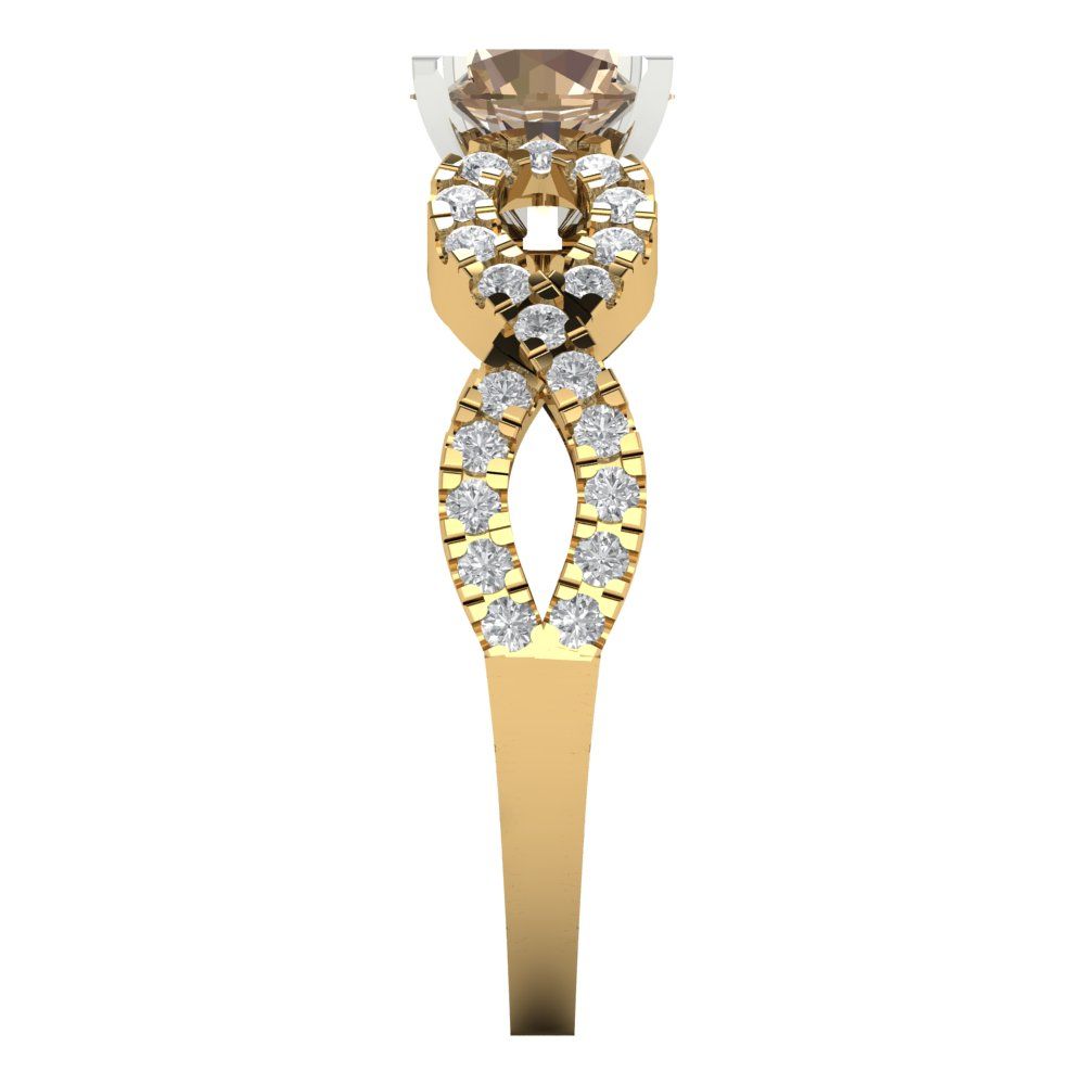 1.42 cttw Yellow Moissanite Solitaire with Zirconia Simulated Diamond Accents Engagement Ring - Solid Yellow/White Gold (VVS1, Round Cut,6.5mm)