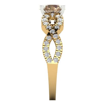 1.42 cttw Yellow Moissanite Solitaire with Zirconia Simulated Diamond Accents Engagement Ring - Solid Yellow/White Gold (VVS1, Round Cut,6.5mm)