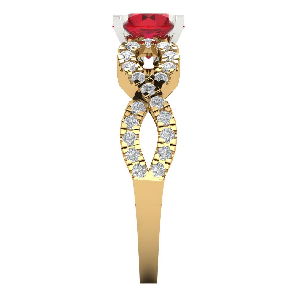 1.42 cttw Simulated Ruby Solitaire with Zirconia Simulated Diamond Accents Engagement Ring - Solid Yellow/White Gold (VVS1, Round Cut,6.5mm)