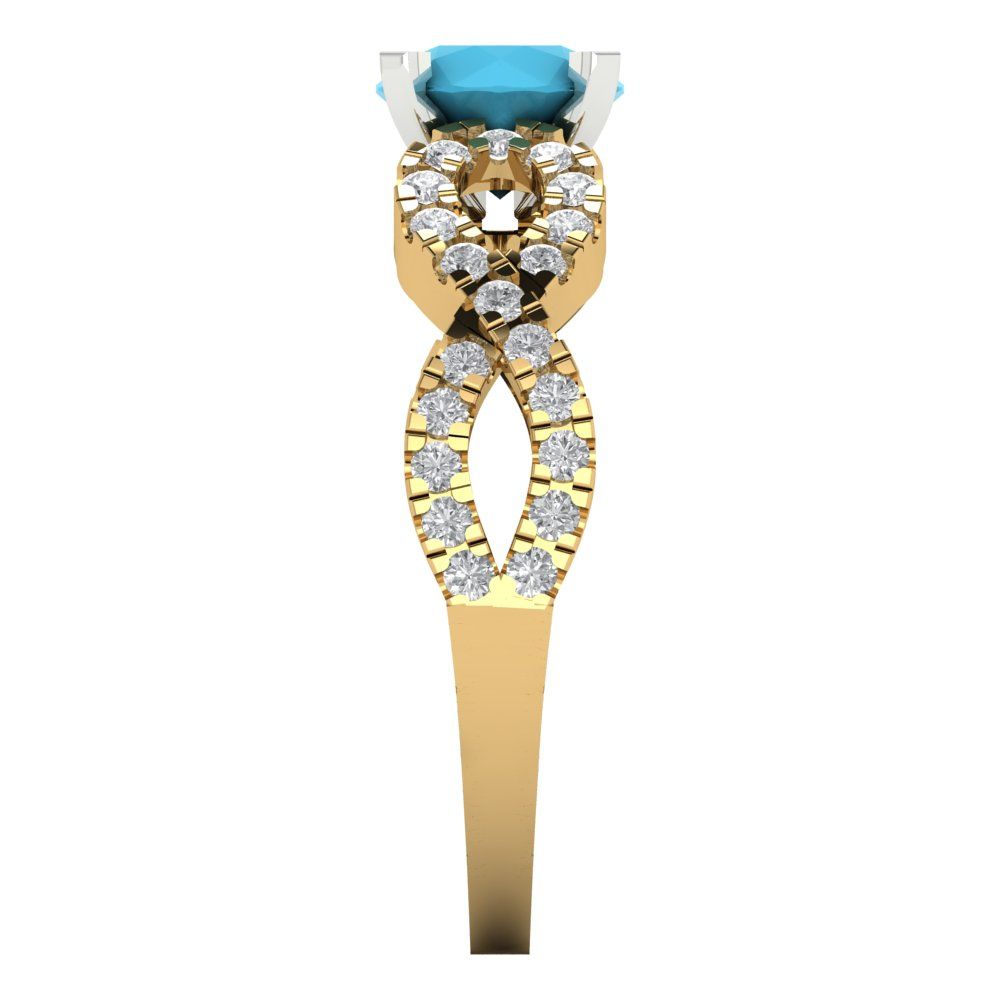 1.42 cttw Simulated Turquoise Solitaire with Zirconia Simulated Diamond Accents Engagement Ring - Solid Yellow/White Gold (VVS1, Round Cut,6.5mm)