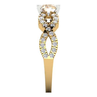 1.42 cttw Natural Morganite Solitaire with Zirconia Simulated Diamond Accents Engagement Ring - Solid Yellow/White Gold (VVS1, Round Cut,6.5mm)