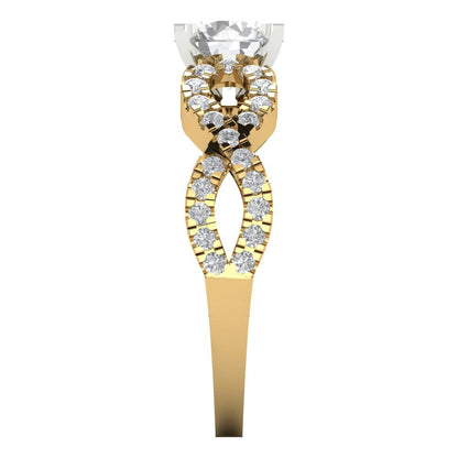 1.42 cttw Moissanite Solitaire with Zirconia Simulated Diamond Accents Engagement Ring - Solid Yellow/White Gold (VVS1, Round Cut,6.5mm)