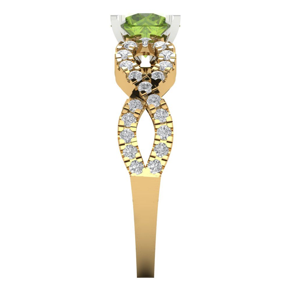 1.42 cttw Natural Peridot Solitaire with Zirconia Simulated Diamond Accents Engagement Ring - Solid Yellow/White Gold (VVS1, Round Cut,6.5mm)