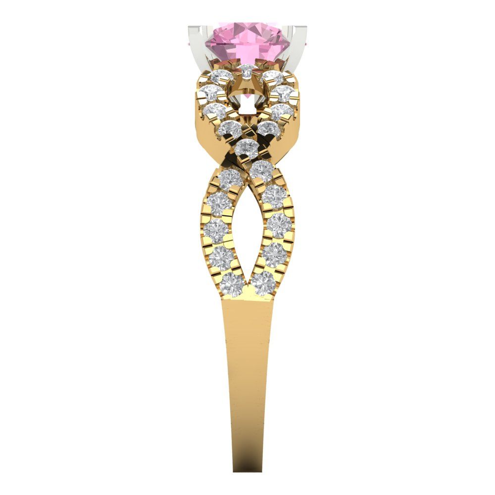 1.42 cttw Zirconia Simulated Pink Diamond Solitaire with Zirconia Simulated Diamond Accents Engagement Ring - Solid Yellow/White Gold (VVS1, Round Cut,6.5mm)