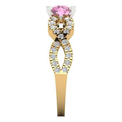 1.42 cttw Zirconia Simulated Pink Diamond Solitaire with Zirconia Simulated Diamond Accents Engagement Ring - Solid Yellow/White Gold (VVS1, Round Cut,6.5mm)