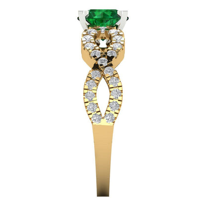 1.42 cttw Simulated Emerald Solitaire with Zirconia Simulated Diamond Accents Engagement Ring - Solid Yellow/White Gold (VVS1, Round Cut,6.5mm)