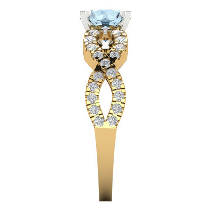 1.42 cttw Natural Sky Blue Topaz Solitaire with Zirconia Simulated Diamond Accents Engagement Ring - Solid Yellow/White Gold (VVS1, Round Cut,6.5mm)