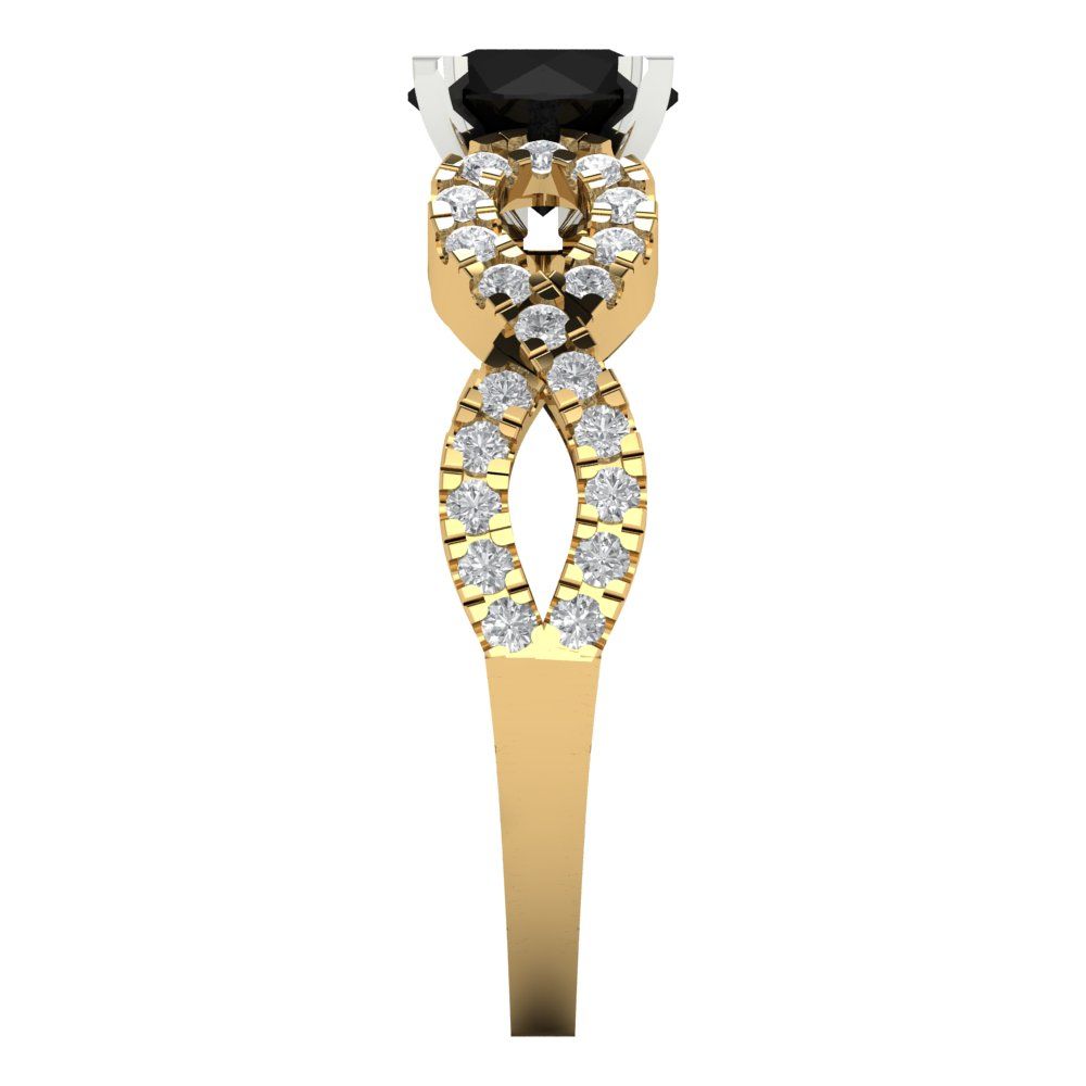 1.42 cttw Natural Onyx Solitaire with Zirconia Simulated Diamond Accents Engagement Ring - Solid Yellow/White Gold (VVS1, Round Cut,6.5mm)