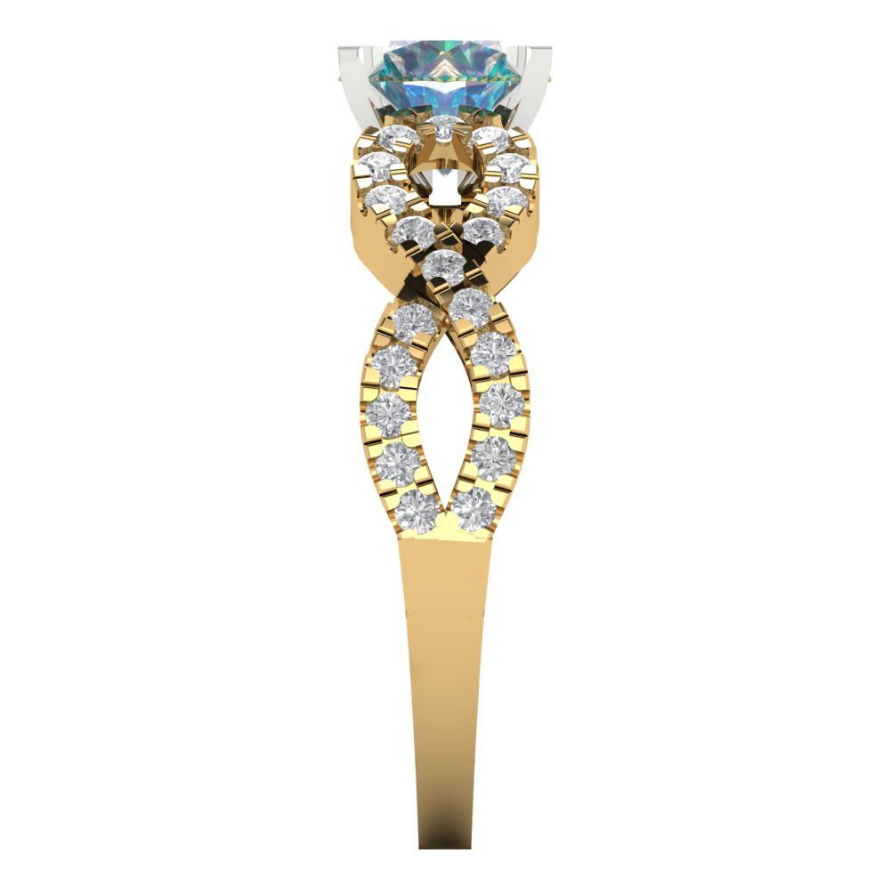 1.42 cttw Blue Moissanite Solitaire with Zirconia Simulated Diamond Accents Engagement Ring - Solid Yellow/White Gold (VVS1, Round Cut,6.5mm)