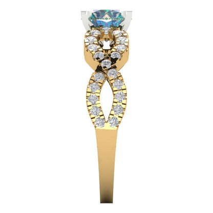 1.42 cttw Blue Moissanite Solitaire with Zirconia Simulated Diamond Accents Engagement Ring - Solid Yellow/White Gold (VVS1, Round Cut,6.5mm)